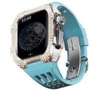 GANYUU Correa de goma para reloj, bisel de aleación de titanio, para Apple Watch 7/8 de 45 mm, accesorios de repuesto de reloj de acero inoxidable, 45MM, Ágata