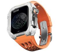 GANYUU Correa de goma para reloj, bisel de aleación de titanio, para Apple Watch 7/8 de 45 mm, accesorios de repuesto de reloj de acero inoxidable, 45MM, Ágata