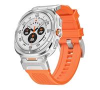 GANYUU Correa de goma para Samsung Galaxy Watch Ultra, banda deportiva de 47mm, conector de acero inoxidable para Galaxy Watch 7 Ultra, pulsera sin huecos(Orange silver)