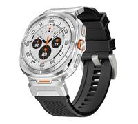 GANYUU Correa de goma para Samsung Galaxy Watch Ultra, banda deportiva de 47mm, conector de acero inoxidable para Galaxy Watch 7 Ultra, pulsera sin huecos(Black silver)