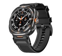 GANYUU Correa de goma para Samsung Galaxy Watch Ultra, banda deportiva de 47mm, conector de acero inoxidable para Galaxy Watch 7 Ultra, pulsera sin huecos(Black black)