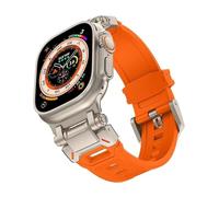 GANYUU Correa de goma suave para Apple Watch Ultra 2 1 Band 49mm 45mm 44mm 42mm S10 46mm Pulsera de goma de lujo para IWatch Series 9 8 7 6 SE 5 Accesorios Correas de reloj(Titanium orange,S10 46mm)