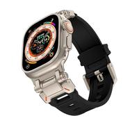 GANYUU Correa de goma suave para Apple Watch Ultra 2 1 Band 49mm 45mm 44mm 42mm S10 46mm Pulsera de goma de lujo para IWatch Series 9 8 7 6 SE 5 Accesorios Correas de reloj(Titanium black,S10 46mm)
