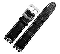GANYUU Correa de muñeca de piel de becerro auténtica de 17 mm y 19 mm para correa de reloj Swatch para hombres y mujeres, con patrón de cocodrilo, accesorios de correa de reloj, 19mm, Ágata