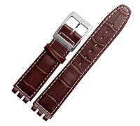GANYUU Correa de muñeca de piel de becerro auténtica de 17 mm y 19 mm para correa de reloj Swatch para hombres y mujeres, con patrón de cocodrilo, accesorios de correa de reloj, 17mm, Ágata