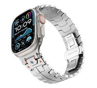 GANYUU Correa de reloj de acero inoxidable, banda de Metal Explore Iron-Man para Apple Watch Band S10 46mm S10 42mm Ultra 49mm 45mm 44mm(Silver,42/44mm)