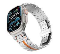 GANYUU Correa de reloj de acero inoxidable, banda de Metal Explore Iron-Man para Apple Watch Band S10 46mm S10 42mm Ultra 49mm 45mm 44mm(Silver Orange,49mm)