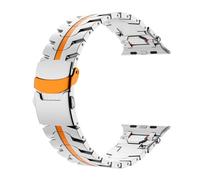 GANYUU Correa de reloj de acero inoxidable, banda de Metal Explore Iron-Man para Apple Watch Band S10 46mm S10 42mm Ultra 49mm 45mm 44mm(Silver Orange Buckle,42/44mm)