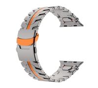 GANYUU Correa de reloj de acero inoxidable, banda de Metal Explore Iron-Man para Apple Watch Band S10 46mm S10 42mm Ultra 49mm 45mm 44mm(Titanium orange buckle,S10 46mm)