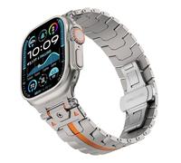 GANYUU Correa de reloj de acero inoxidable, banda de Metal Explore Iron-Man para Apple Watch Band S10 46mm S10 42mm Ultra 49mm 45mm 44mm(Titanium Orange,42/44mm)