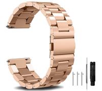 GANYUU Correa de reloj de acero inoxidable de liberación rápida, correa de reloj de Metal cepillado mate de 18mm, 20mm y 22mm, correa de repuesto para reloj inteligente para hombres y mujeres(Rose Gol