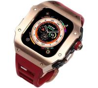 GANYUU Correa de reloj de acero inoxidable de lujo de 44 mm, 45 mm, 49 mm, correa de reloj de goma de flúor, para Apple Watch Series 8, 7, 6, SE, 5 y 4, bisel de metal, kit de accesorios de repuesto,