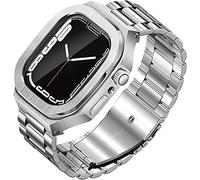 GANYUU Correa de reloj de acero inoxidable de una sola pieza con funda, compatible con Apple Watch 8, 7, SE, 6, 5, 4, 44 mm, 45 mm, kit de modificación, bisel de metal, carcasa de parachoques, 49mm,
