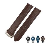 GANYUU Correa De reloj De cuero 18mm 19MM 20mm 22mm apta para Omega Seamaster 300 De Ville AT150 Moonswatch Speedmaster correa De reloj(Brown-Pointed buckle,21MM)