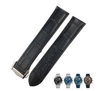 GANYUU Correa De reloj De cuero 18mm 19MM 20mm 22mm apta para Omega Seamaster 300 De Ville AT150 Moonswatch Speedmaster correa De reloj(Black-Pointed buckle,21MM)