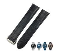 GANYUU Correa De reloj De cuero 18mm 19MM 20mm 22mm apta para Omega Seamaster 300 De Ville AT150 Moonswatch Speedmaster correa De reloj(Black-Round buckle,21MM)
