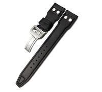 GANYUU Correa de reloj de cuero genuino con remaches de 20 mm, 21 mm, 22 mm para IWC Big Pilot #39; s Watch TOP GUN SPITFIRE Le Petit Prince Correa de piel de becerro (Color: negro negro liso, tamaño