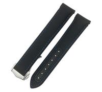 GANYUU Correa de reloj de cuero y nailon con hebilla plegable, 20mm, para Omega Seamaster AQUA TERRA 150 GMT, correa de reloj con extremo curvado(Black blue)