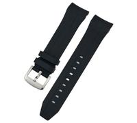 GANYUU Correa de reloj de goma con extremo curvado, 21mm, 22mm, para Tissot T120 Seastar T120407A T120417A, pulsera de silicona negra y naranja(Black silver1,21mm)
