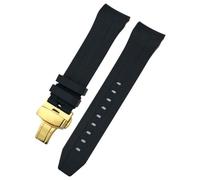 GANYUU Correa de reloj de goma con extremo curvado, 21mm, 22mm, para Tissot T120 Seastar T120407A T120417A, pulsera de silicona negra y naranja(Black gold2,21mm)