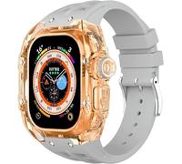 GANYUU Correa de reloj de goma de flúor de 49 mm + kit de modificación de funda transparente, para Apple Watch Ultra de 49 mm, correa de goma de silicona de lujo, para repuesto de la serie Ultra 8 de