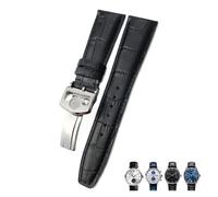 GANYUU Correa de reloj de piel de becerro auténtica, 20mm, 21mm, 22mm, adecuada para IWC Pilot, correa de reloj de grano de cocodrilo portugués, negro, marrón y azul(Black round,21mm)