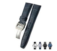 GANYUU Correa de reloj de piel de becerro auténtica, 20mm, 21mm, 22mm, adecuada para IWC Pilot, correa de reloj de grano de cocodrilo portugués, negro, marrón y azul(Blue square,22mm)
