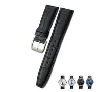 GANYUU Correa de reloj de piel de becerro auténtica, 20mm, 21mm, 22mm, adecuada para IWC Pilot, correa de reloj de grano de cocodrilo portugués, negro, marrón y azul(Black square pin,20mm)