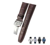GANYUU Correa de reloj de piel de becerro auténtica, 20mm, 21mm, 22mm, adecuada para IWC Pilot, correa de reloj de grano de cocodrilo portugués, negro, marrón y azul(Brown round,22mm)