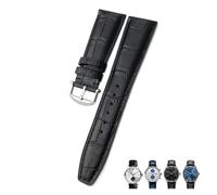 GANYUU Correa de reloj de piel de becerro auténtica, 20mm, 21mm, 22mm, adecuada para IWC Pilot, correa de reloj de grano de cocodrilo portugués, negro, marrón y azul(Black round pin,20mm)