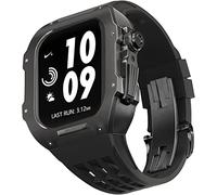 GANYUU Correa de reloj de titanio de goma, kit de modificación de correa de reloj, para Apple Watch 8, 7, 6, 5, 4, SE, 45 mm, 44 mm, marco de aleación de metal, accesorios de reloj de caucho fluorado