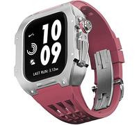 GANYUU Correa de reloj de titanio de goma, kit de modificación de correa de reloj, para Apple Watch 8, 7, 6, 5, 4, SE, 45 mm, 44 mm, marco de aleación de metal, accesorios de reloj de caucho fluorado