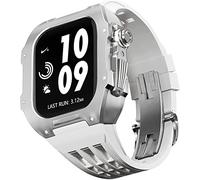 GANYUU Correa de reloj de titanio de goma, kit de modificación de correa de reloj, para Apple Watch 8, 7, 6, 5, 4, SE, 45 mm, 44 mm, marco de aleación de metal, accesorios de reloj de caucho fluorado