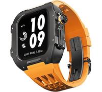 GANYUU Correa de reloj de titanio de goma, kit de modificación de correa de reloj, para Apple Watch 8, 7, 6, 5, 4, SE, 45 mm, 44 mm, marco de aleación de metal, accesorios de reloj de caucho fluorado