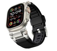 GANYUU Correa de reloj Para Ultra 2/Ultra Band 49 mm/45 mm/44 mm/42 mm para hombres, FKM Bandas resistentes Correa de repuesto deportiva militar para SE2/SE/9/8/7/6/5/4/3/2/1(Black)
