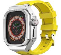 GANYUU Correa de silicona de acero inoxidable, para Apple Watch 8 Ultra de 49 mm, correa de repuesto para reloj Apple Watch Series de 49 mm, estilo RM, bisel de metal, correa de repuesto para reloj,