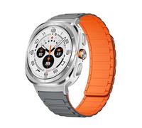 GANYUU Correa magnética de silicona para Galaxy Watch 7 Ultra, pulsera de bucle de 47mm para Galaxy Watch Ultra de 47MM, pulsera rápida sin huecos(Grey Orange S)