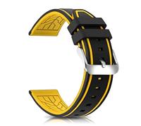GANYUU Correas de Reloj de Silicona Modelo de buzos Correa de Reloj de Goma de Repuesto 20 mm 22 mm 24 mm 26 mm Línea Impermeable Bicolor Hebilla Plateada para Hombres y Mujeres Deporte(Yellow,22mm)