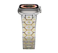 GANYUU Correas de reloj Titan de acero inoxidable y acero para Apple Watch Band Ultra 2 49mm 46mm 45mm 44mm Series 10 9 8 7 6 5 4 3 2 1 SE con conector de metal(Octagon silver gold,42/44mm)