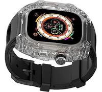 GANYUU Crtstal - Correa de goma transparente para reloj Apple Watch Ultra de 49 mm, 8/7/6/5/4/SE de 45 mm, 44 mm, biseles de policarbonato duro para mujer, estilo RM, accesorios de correa de muñeca