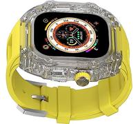GANYUU Crtstal - Correa de goma transparente para reloj Apple Watch Ultra de 49 mm, 8/7/6/5/4/SE de 45 mm, 44 mm, biseles de policarbonato duro para mujer, estilo RM, accesorios de correa de muñeca