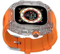 GANYUU Crtstal - Correa de goma transparente para reloj Apple Watch Ultra de 49 mm, 8/7/6/5/4/SE de 45 mm, 44 mm, biseles de policarbonato duro para mujer, estilo RM, accesorios de correa de muñeca
