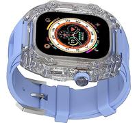 GANYUU Crtstal - Correa de goma transparente para reloj Apple Watch Ultra de 49 mm, 8/7/6/5/4/SE de 45 mm, 44 mm, biseles de policarbonato duro para mujer, estilo RM, accesorios de correa de muñeca