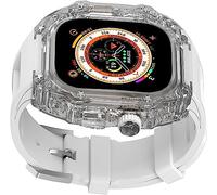 GANYUU Crtstal - Correa de goma transparente para reloj Apple Watch Ultra de 49 mm, 8/7/6/5/4/SE de 45 mm, 44 mm, biseles de policarbonato duro para mujer, estilo RM, accesorios de correa de muñeca