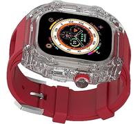 GANYUU Crtstal - Correa de goma transparente para reloj Apple Watch Ultra de 49 mm, 8/7/6/5/4/SE de 45 mm, 44 mm, biseles de policarbonato duro para mujer, estilo RM, accesorios de correa de muñeca