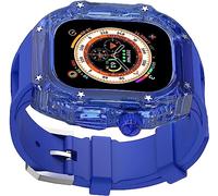 GANYUU Crtstal - Correa de goma transparente para reloj Apple Watch Ultra de 49 mm, 8/7/6/5/4/SE de 45 mm, 44 mm, biseles de policarbonato duro para mujer, estilo RM, accesorios de correa de muñeca