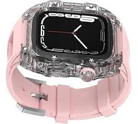 GANYUU Crtstal - Correa de goma transparente para reloj Apple Watch Ultra de 49 mm, 8/7/6/5/4/SE de 45 mm, 44 mm, biseles de policarbonato duro para mujer, estilo RM, accesorios de correa de muñeca