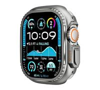 GANYUU Cubierta de metal para Apple Watch Ultra 2 S10 42 mm S10 46 m 49 mm 45 mm Marco de caja Parachoques protector iWatch Series 9 8 7 6 5 SE 44 MM Cambio de bisel a Ultra(Grey,S10 42mm)