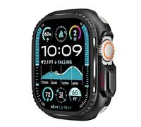 GANYUU Cubierta de metal para Apple Watch Ultra 2 S10 42 mm S10 46 m 49 mm 45 mm Marco de caja Parachoques protector iWatch Series 9 8 7 6 5 SE 44 MM Cambio de bisel a Ultra(Black,49mm)
