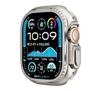 GANYUU Cubierta de metal para Apple Watch Ultra 2 S10 42 mm S10 46 m 49 mm 45 mm Marco de caja Parachoques protector iWatch Series 9 8 7 6 5 SE 44 MM Cambio de bisel a Ultra(Titanium,45mm)